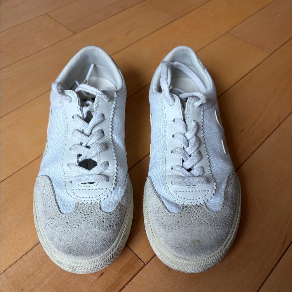 Veja White Canvas Sneakers with Cream Accents - Picture 3 of 3